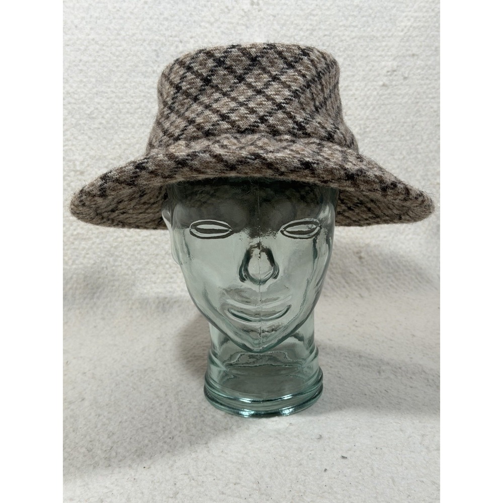 Vintage Andre M London Wool Plaid Fedora Hat Brown Academia Cottagecore M